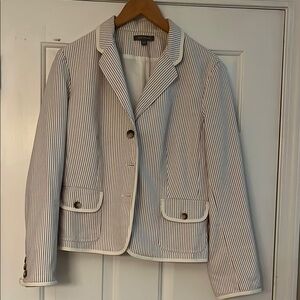 Ann Taylor White and Lavender Stripe Blazer with Notched Lapel